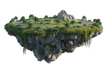 Enchanting floating island with lush greenery and rocky peaks