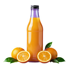 Orange Juice Bottle with Clear Background, Glossy Neon Orange 3D Realism Asset