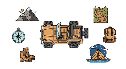 Detailed Illustration of a Tan Off-Road Vehicle with Open Doors.
