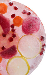 Various fruits in ice. Cold drink.