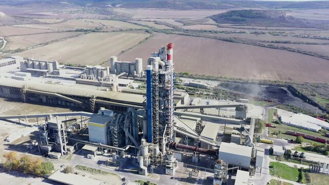 Aerial view to cement plant near to Devnya, Varna, Bulgaria. Devnya cement plant