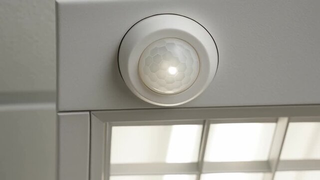 energy efficiency improvement optimization concept. Motion sensor light fixture mounted on a ceiling.