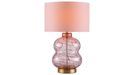 Elegant pink glass table lamp with a soft lampshade, perfect for adding a touch of modern luxury and cozy lighting to any space