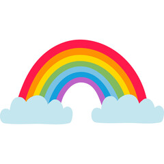 Vibrant Rainbow Arch with Fluffy Clouds in a Sky Illustration