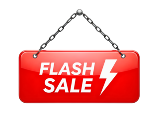 Red flash sale sign hanging isolated on transparent background