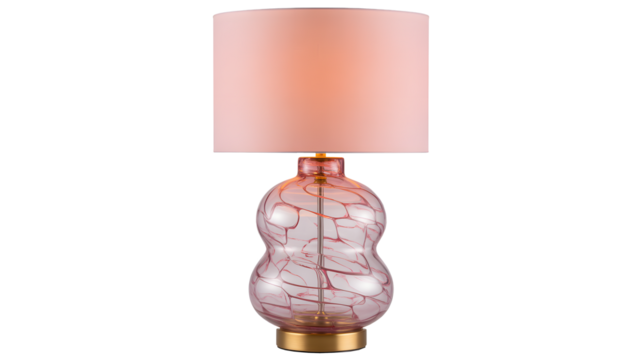 Elegant pink glass table lamp with a soft lampshade, perfect for adding a touch of modern luxury and cozy lighting to any space