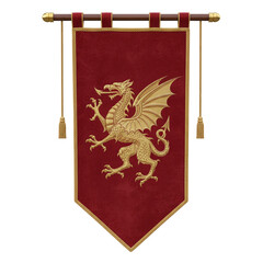 Red medieval banner with golden dragon emblem