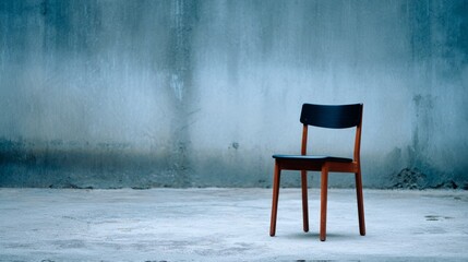 Minimalist wooden chair positioned against plain white wall contemporary interior design element.