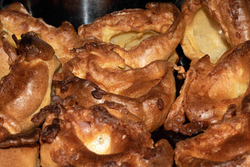 Close up of home make Yorkshire pudding roasted batter for Sunday roast dinner