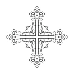 Decorative Celtic cross with ornate symmetrical line art