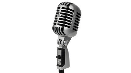Fototapeta premium Classic silver microphone ready for recording, podcasting, or live performance, capturing a timeless aesthetic with professional quality
