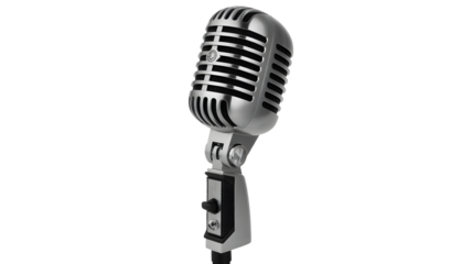 Classic silver microphone ready for recording, podcasting, or live performance, capturing a timeless aesthetic with professional quality