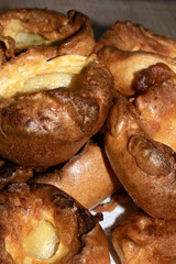 Close up of home make Yorkshire pudding roasted batter for Sunday roast dinner