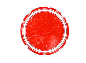 Red circular seal with white border isolated on transparent background