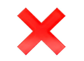 Red x mark symbol isolated on transparent background