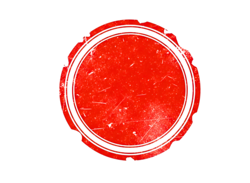 Red circular seal with white border isolated on transparent background