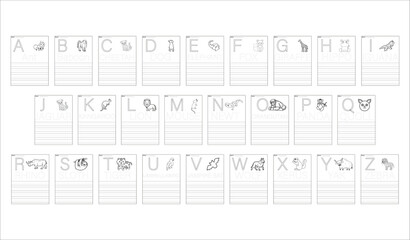 Alphabet collection graphic design elements symbols abc practise book page