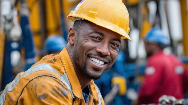 Smiling at the Core: A worker, radiant with confidence and a broad smile, poses amidst the intricate machinery, embodying the spirit of industry and unwavering dedication to the job. 