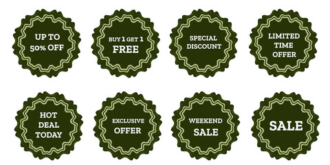 Set of Buy One Get One Free Green Labels and Sale Badges for Digital Marketing, Ecommerce and Social Media Promotion