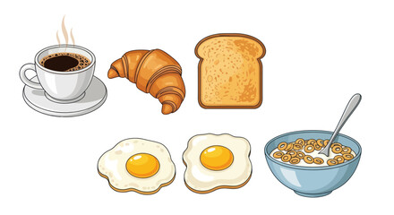 A Delicious Breakfast Spread Featuring Coffee Croissant Toast Eggs and Cereal.