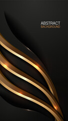 Luxury black gold wallpaper for smartphones, featuring golden curves and elegant modern style, cover business presentations, promotional banners, and premium cover templates