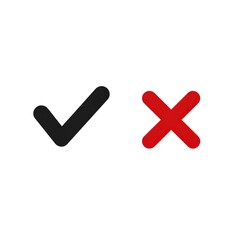 Obraz premium Hand drawn check mark and x symbol on white background