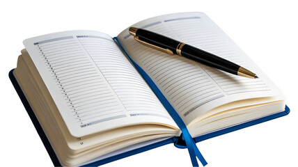 Stylish open planner with a pen for scheduling, organizing tasks, and managing time effectively for productivity and achieving goals in business