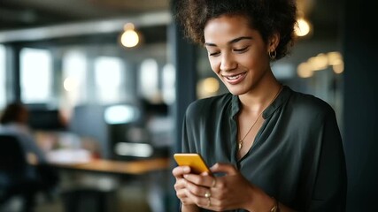 Female employee texting in an inclusive business office workplace diversity office communication inclusive environment with copy space - Powered by Adobe
