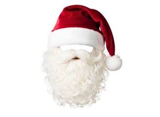 Santa claus hat and white beard isolated on transparent background