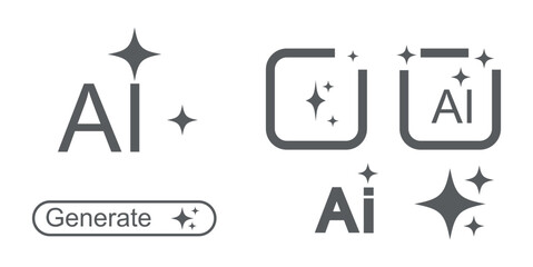 Ai generated icon. AI star icon. Tools for generate from the text. Computer help assistant. Large data processing concept. Icon element design for app and web. Vector illustration.