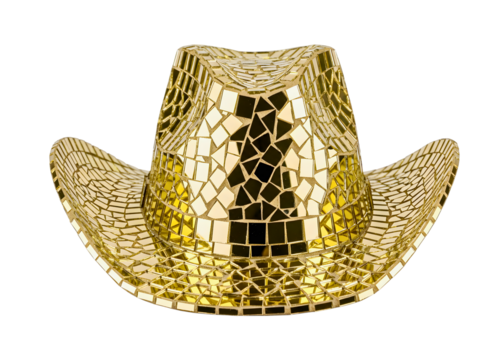 Golden mosaic cowboy hat isolated on transparent background