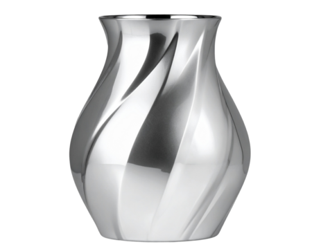  Platinum Wave Decorative Vase Front View, Smooth Metallic Finish, Isolated on Transparent Background - Powered by Adobe