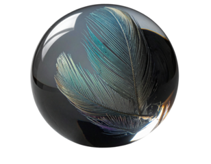  Side Perspective Floating Crystal Sphere with Feather Detailing, Transparent Background