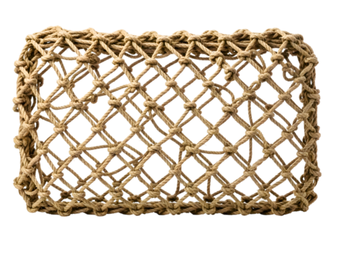 Rustic woven rope grid pattern isolated on transparent background