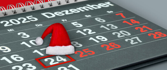 Deutscher Kalender Monat Dezember 2025  Feiertage Weihnachten mit Dekoration