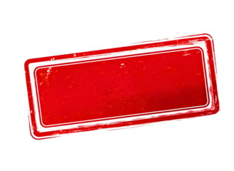 Grungy red rectangular frame with white scratches isolated on transparent background