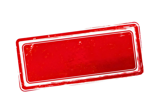 Grungy red rectangular frame with white scratches isolated on transparent background