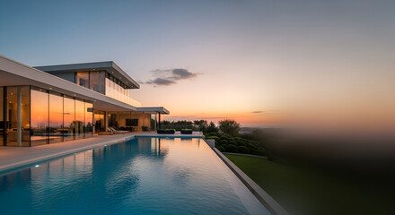 swimming pool at sunset