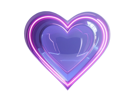 Angled Transparent Neon Heart with Floating Light Trails, Transparent Background