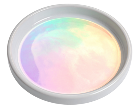 Aurora Glow Ceramic Ring Tray Top View, Iridescent Gradient Surface, Isolated on Transparent Background