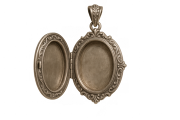 Open antique locket pendant showing empty space, vintage jewelry for memories on transparent background