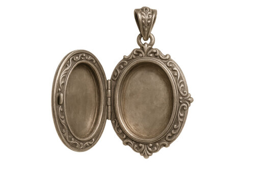 Open antique locket pendant showing empty space, vintage jewelry for memories on transparent background