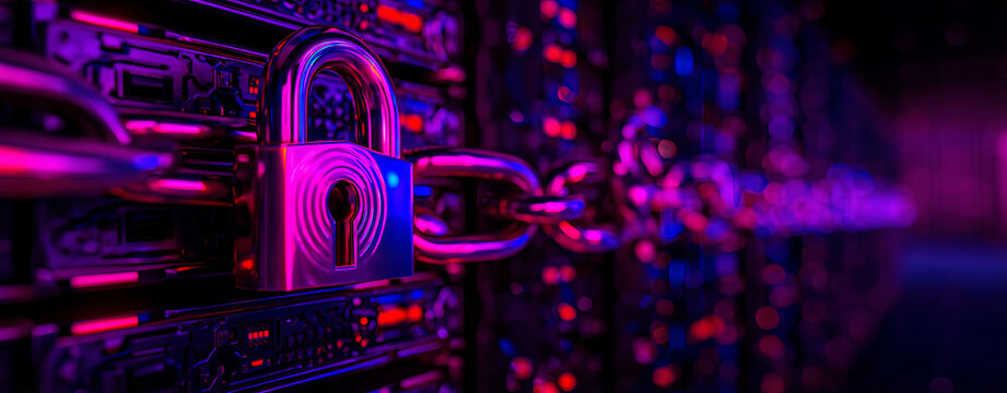 Secure digital lock on server, symbolizing cybersecurity and data protection