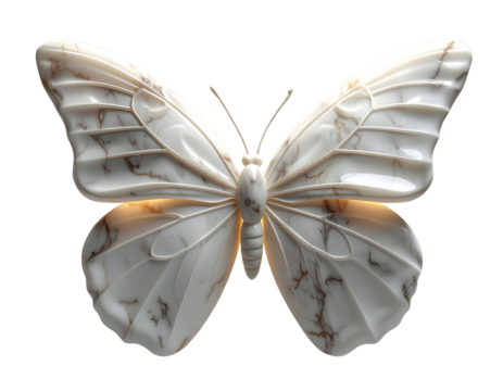 Floating Luxe Marble Butterfly with Soft Glow Edges, Modern Abstract Composition, Isolated PNG