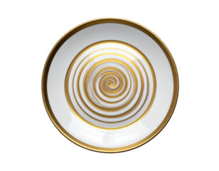  Golden Spiral Ceramic Plate Top View, Minimalist Luxury Design, Isolated on Transparent Background