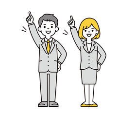 目標に向かって挑戦する、20代・30代の男性と女性の会社員の全身ベクターイラスト素材セット