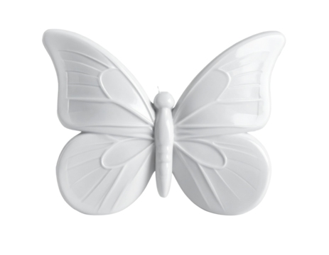 Luxe Marble Butterfly Figurine Front View, Elegant White Stone Texture, Isolated on Transparent Background