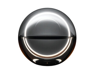 Neon Eclipse Orb Sculpture Front View, Dual Light Halo, Isolated on Transparent Background