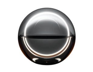 Neon Eclipse Orb Sculpture Front View, Dual Light Halo, Isolated on Transparent Background