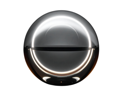Neon Eclipse Orb Sculpture Front View, Dual Light Halo, Isolated on Transparent Background